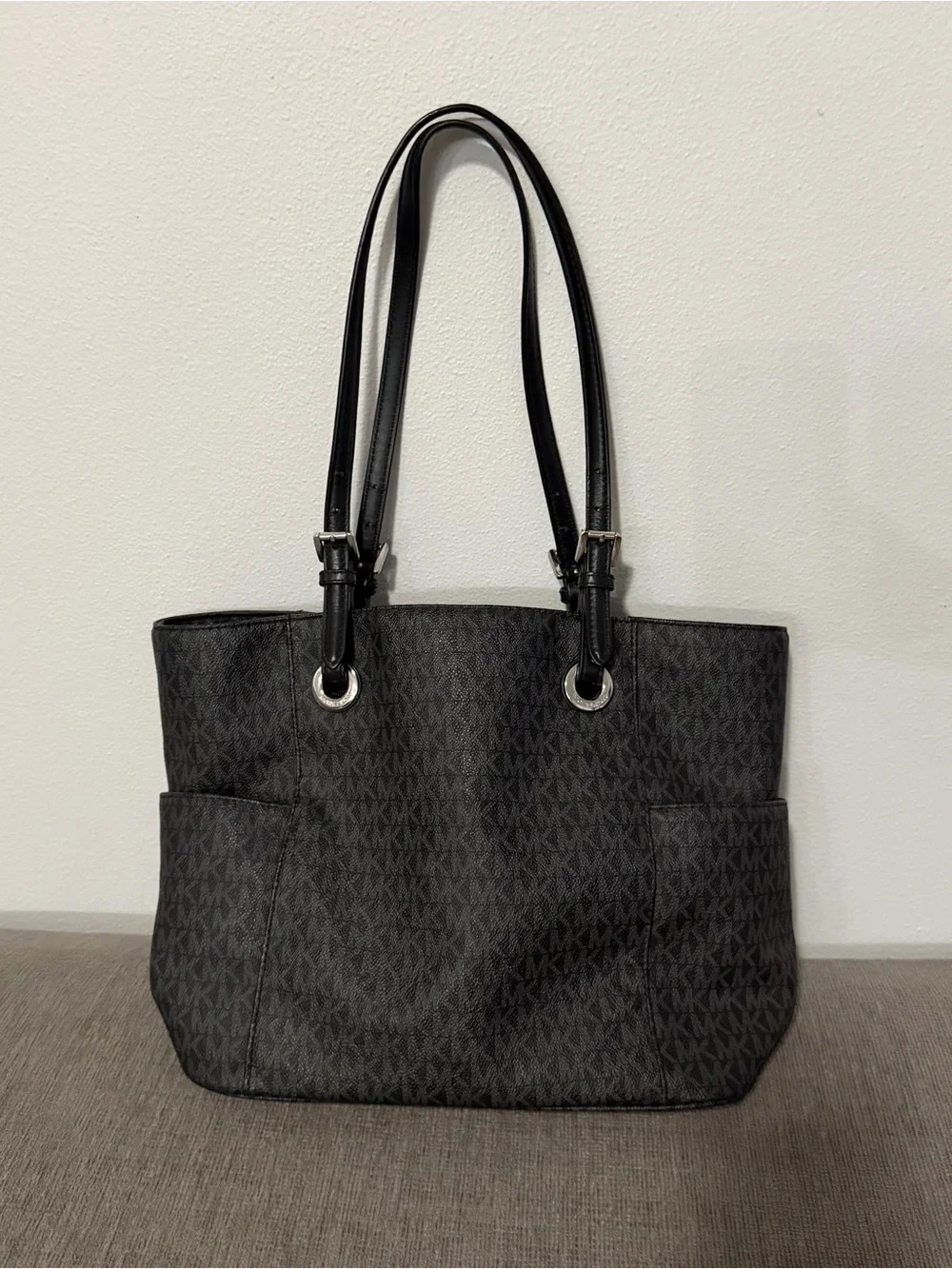 Michael Kors Black Logo Tote with MK Charm